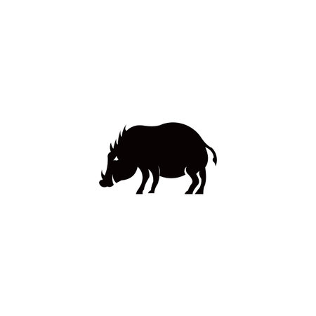 Vector black silhouette of the wild boar isolated on white backgroundのイラスト素材
