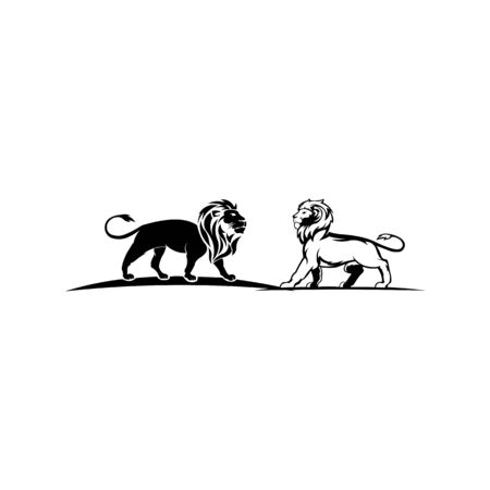 Lion Head Logo Design Vector, Silhouette of Lion,head two lion  Vector illustrationのイラスト素材