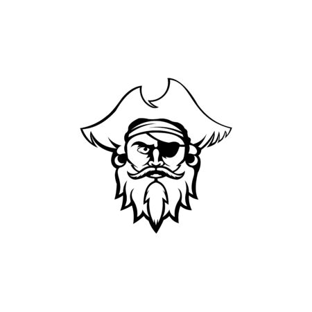 Pirate captain and knife vector, Human in pirate hat and eyepatch. Vintage logo, skull tattoo template design.のイラスト素材