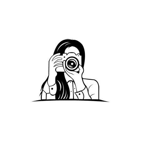 inspiration Young woman photographer with Your beautiful smile quote, hearts, camera, Vector of pretty teenager girl with black hair styleのイラスト素材