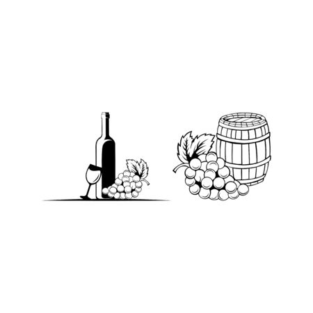 Bottle of grape wine vector ,Bunch of grapes and a bottle of wine  Beer barrelのイラスト素材