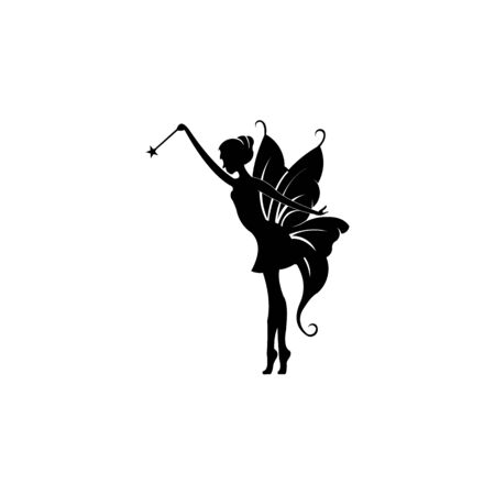 inspiration Cute flying fairy with magic wand,  fairy logo with rustic grunge wingsのイラスト素材