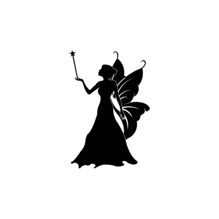 inspiration Cute flying fairy with magic wand,  fairy logo with rustic grunge wingsのイラスト素材