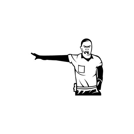 Whistling soccer referee showing stopping hand during match, Sport , football arbitrator, whistle icon soccer judge, football coach, police blow.のイラスト素材