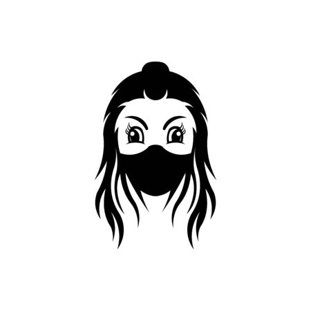 Woman s face in a medical protective mask, Quarantine  frizzy haired woman wearing a maskのイラスト素材
