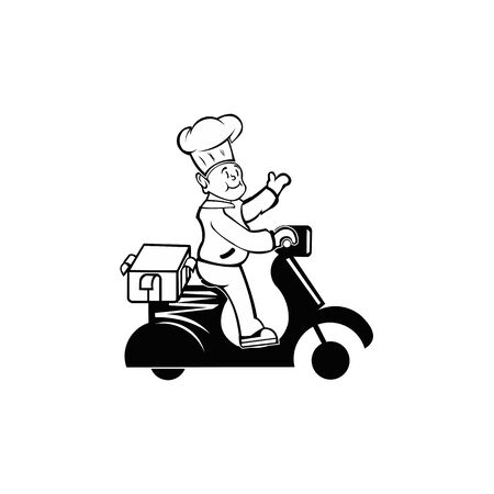 Delivery man on scooter, Food deliveries courier, delivering use on bike and delivery route.のイラスト素材