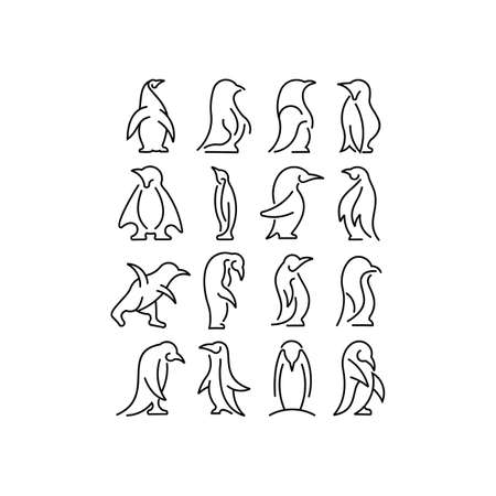 Set of Penguins line icons,icon line vector logo template design penguins.のイラスト素材