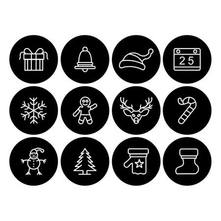 Set of flat and  Christmas icons,Collection of christmas related line iconsのイラスト素材
