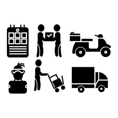 Courier shipping service line icons set, courier delivery box, parcel shipping, forklift truck.のイラスト素材