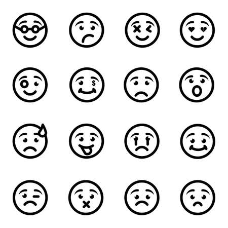 Set of black outline emoticon vector , Emoji vector Emoticon icon web.のイラスト素材