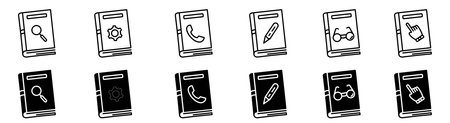 manual user book vector icon flat  for web design,User guide book icon set in line style.のイラスト素材