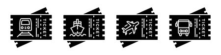 Vector icon set transportation ticket, airplane, train, ship, bus. Vector icon illustration ticket