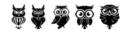 cute owl bird mascot vector graphic design template set,
set vector design owl logo.のイラスト素材