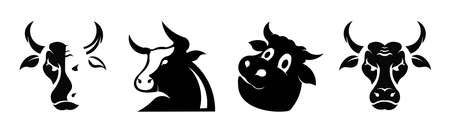 cow set black silhouette on white background.
Bull and Cow Silhouette  set vector Animals Iconsのイラスト素材