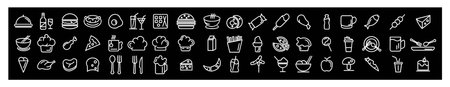 Fast food, drink and groceries line vector icon set ,Food products.form on black backgroundのイラスト素材