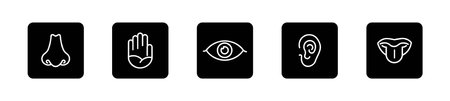 Human senses icon.
Icon set of five human senses:eye, nose, ear, hand, mouth with tongue
 vector illustrationのイラスト素材