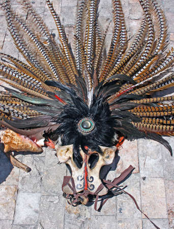 Feather and bone Mayan maskの写真素材