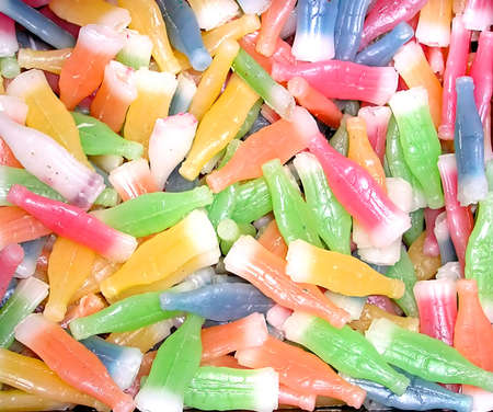 several different flavors of wax bottle candies       の写真素材