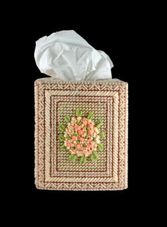 a hand embroidered tissue box on an isolated backgroundの写真素材