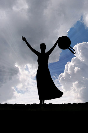 a happy greeting to a beautiful dayの写真素材