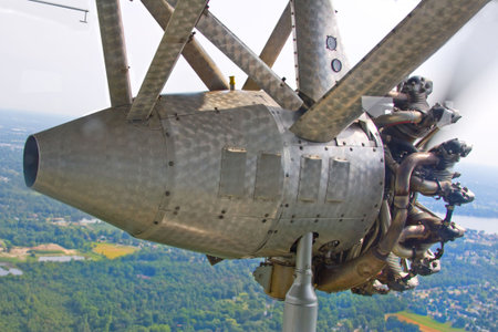 the motor, strut, nacelle and valve chambers of a 1929 Tri-Motor airplane