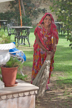 Sweepiing a courtyard - Delhi, Indiaのeditorial素材