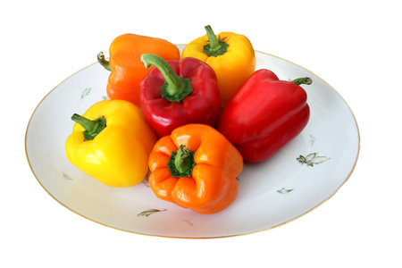 Isolated Colored Sweet Peppers  on a Plateの写真素材