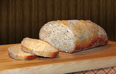 a loaf of homemade artisan breadの写真素材