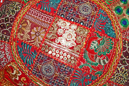 elaborate hand sewn Indian silk patchworkのeditorial素材