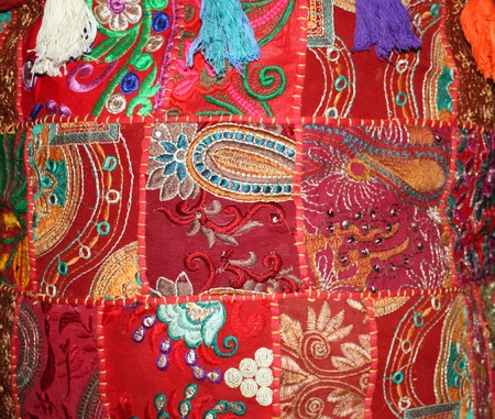 elaborate hand sewn Indian silk patchworkのeditorial素材