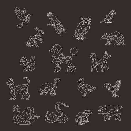 PET LINE ART GRAYCLALE LOW POLY LOGO ICON SYMBOL. TRIANGLE GEOMETRIC POLYGONのイラスト素材