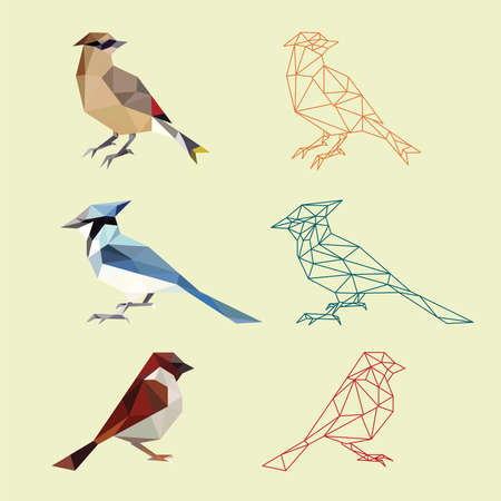 BIRD ANIMALS LOW POLY LOGO ICON SYMBOL SET. TRIANGLE GEOMETRIC POLYGONのイラスト素材