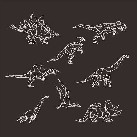 DINOSAUR LOW POLY LOGO ICON SYMBOL SET. TRIANGLE GEOMETRIC POLYGONのイラスト素材
