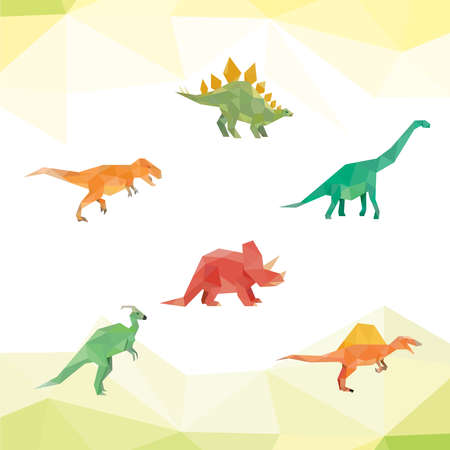 DINOSAUR LOW POLY LOGO ICON SYMBOL SET. TRIANGLE GEOMETRIC POLYGONのイラスト素材