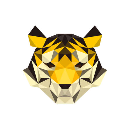 TIGER FACE LOW POLY LOGO ICON SYMBOL. TRIANGLE GEOMETRIC POLYGONのイラスト素材