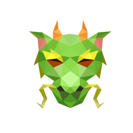 DRAGON FACE HEAD LOW POLY LOGO ICON SYMBOL. TRIANGLE GEOMETRIC POLYGONのイラスト素材