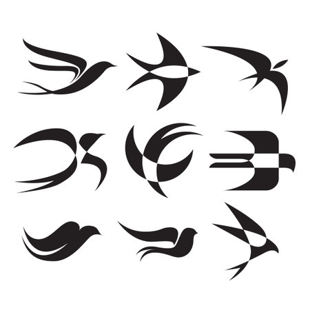 Swallow bird wing logo icon symbol black white design setのイラスト素材