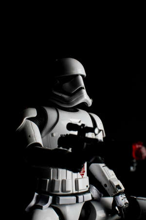 London UK - April 29 2020 - Black and white photo of a storm trooper from Star Warsのeditorial素材