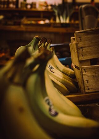 Bunch of Bananas stood up in a rowの写真素材