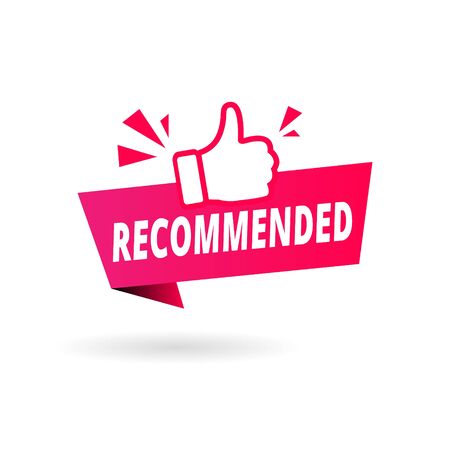 red vector illustration banner recommended with thumbs upのイラスト素材