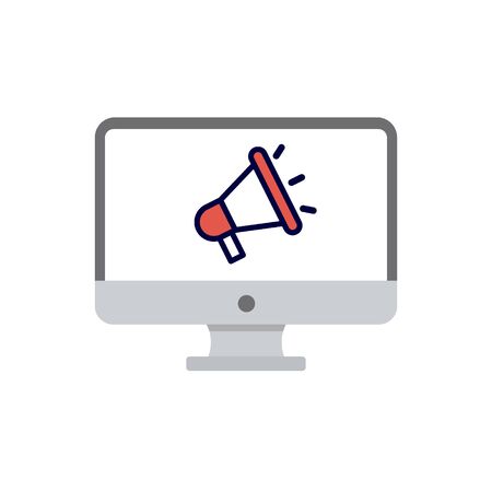 computer display isolated on white background. Megaphone monitor. Vector illustrationのイラスト素材
