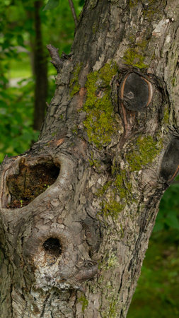 An unusual-looking bark of an old tree in a city park.