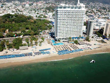 Aerial view of Acapulco beach overlooking the Krystal hotelのeditorial素材