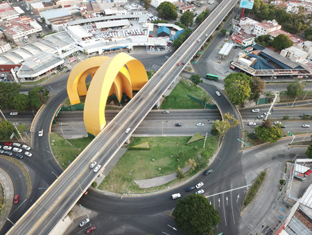 Guadalajara, Mexico - June 17 2018: Aerial view of the millennium arches, a gazebo in Guadalajara