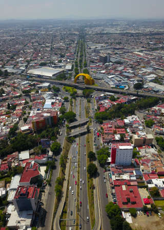 Aerial vertical view of Lazaro Cardenas street and the Millennium Archesのeditorial素材