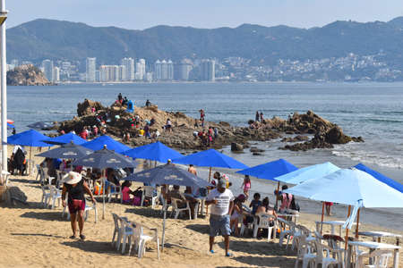 A view of Papagayo beach, it can see umbrellas and sandのeditorial素材