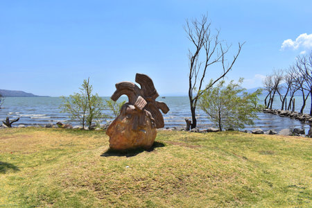 Mayan head sculpture on the Jocotepec boardwalkのeditorial素材