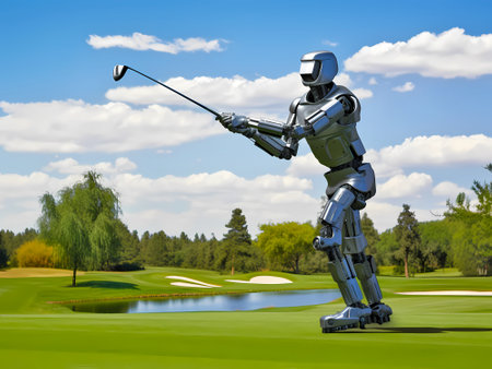 Future Fairway: Humanoid Robot Engaging in Golf on the Course (AI), Illustrationの素材