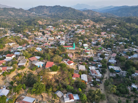 Panoramic Drone Photo of Sabanillas Village, Guerrero, montainの写真素材