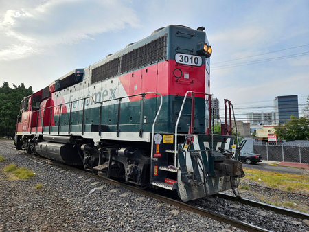 Guadalajara, Mexico -April 15 2024: A train with the number 3010 on it is parked on the tracks. The...